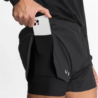2022 new summer black mens shorts 2 in 1 double layer mens sports pants jogging fitness pants quick dry fitness shorts