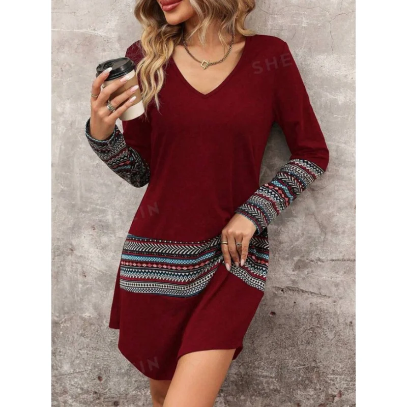 Женское элегантное модное платье с длинным рукавом осень