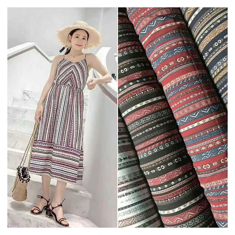 

Chiffon Printed Fabric Seersucker Dress Sewing Fabric Ethnic Style Striped Quilting Fabric for Women Girls 100x150cm