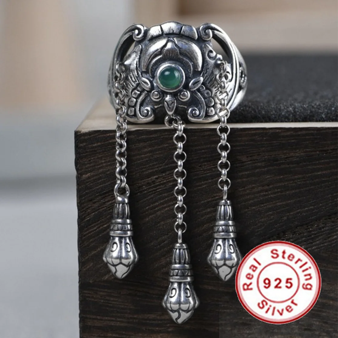 

Weight 8.9g Bat Ring Silver 925 Resizable Bohemia Gypsy Rings For Women Girl Tassel Index Finger Fine Jewelry Gift