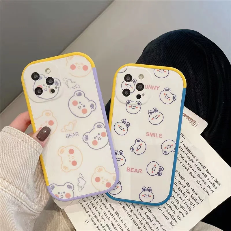 Белый чехол для телефона с мультяшным милым улыбающимся медведем iPhone 12 13 11 Pro Max X XR