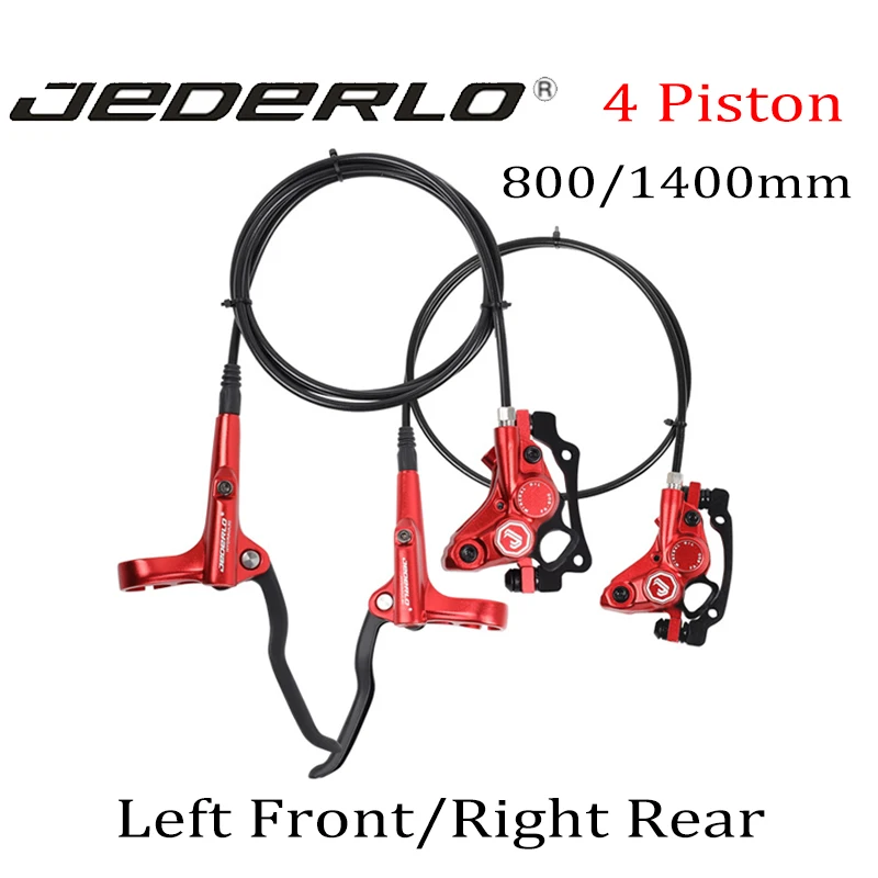 

JEDERLO Mountain Bike Hydraulic Disc Brake set 4 Piston MTB DH AM FR Bike Oil Pressure Caliper Clamp Brake 800/1400mm