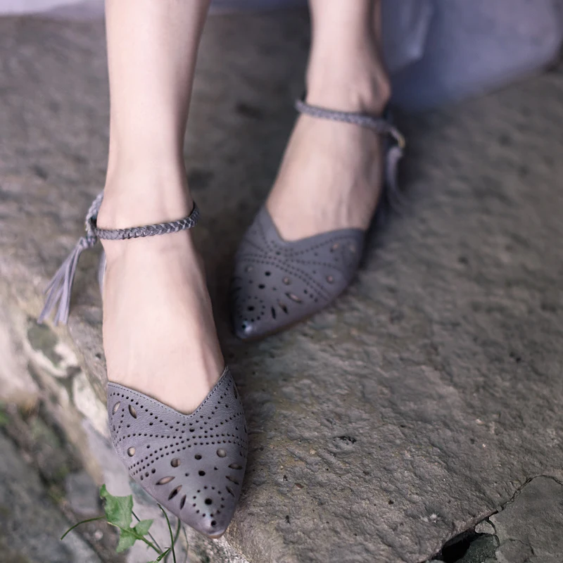 

Женские босоножки с острым носком Artmu, оригинальные повседневные сандалии из натуральной овечьей кожи с вырезами и пряжкой, 2022