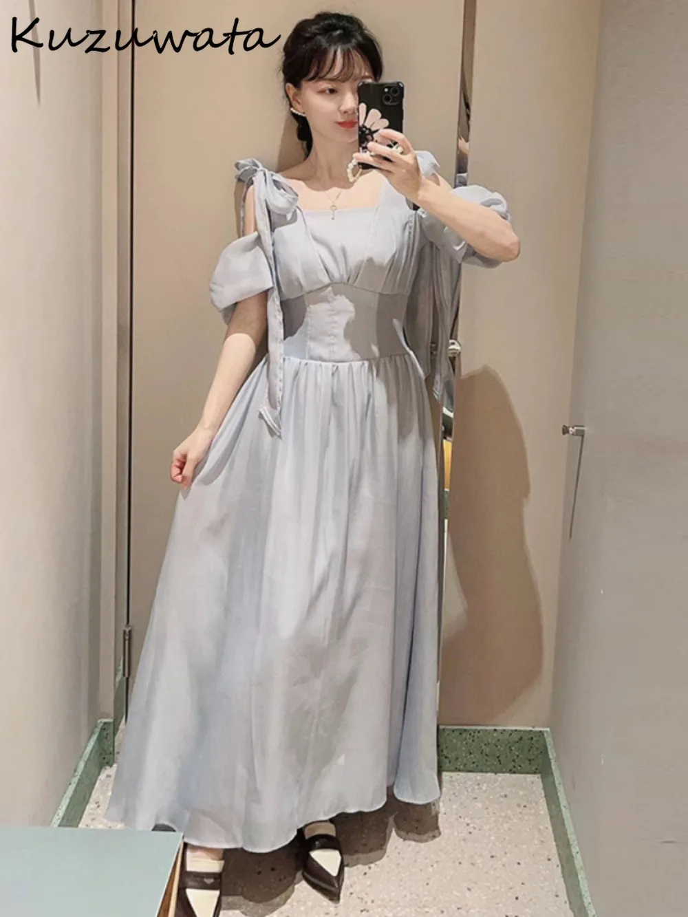 Женское шифоновое платье с открытыми плечами Kuzuwata Элегантное повседневное