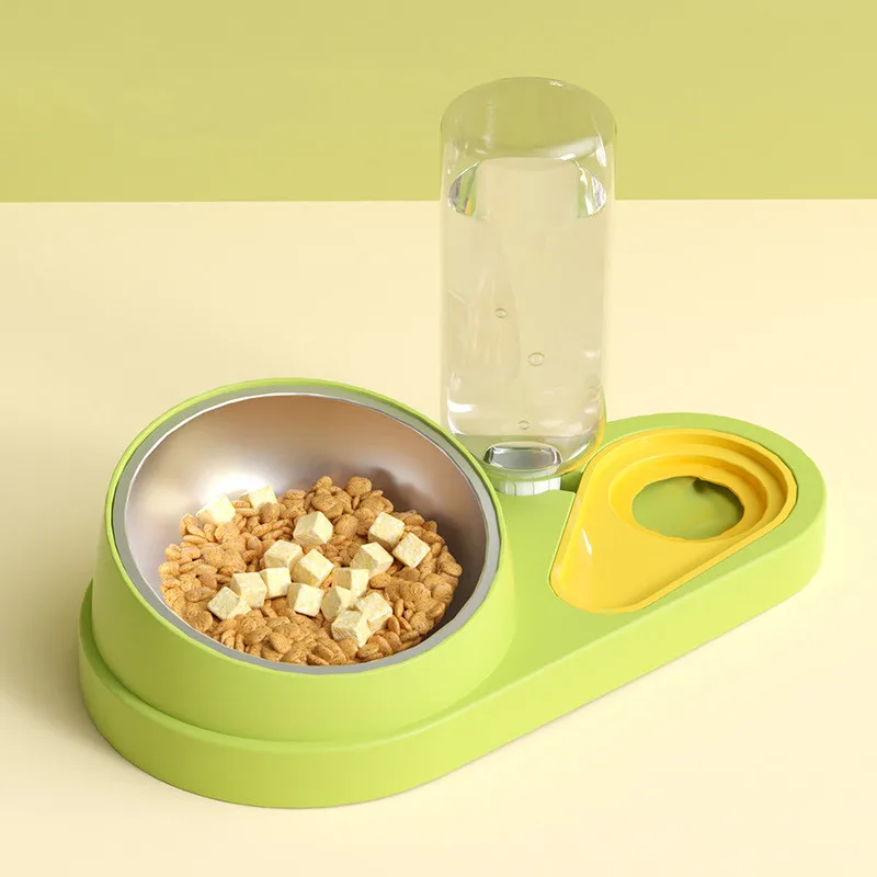 

Cat Bowl Double Bowl Automatic Drinking Cat Food Bowl Stainless Steel Pet Bowl Neck Protector Oblique Mouth Bowl Pet Supplies