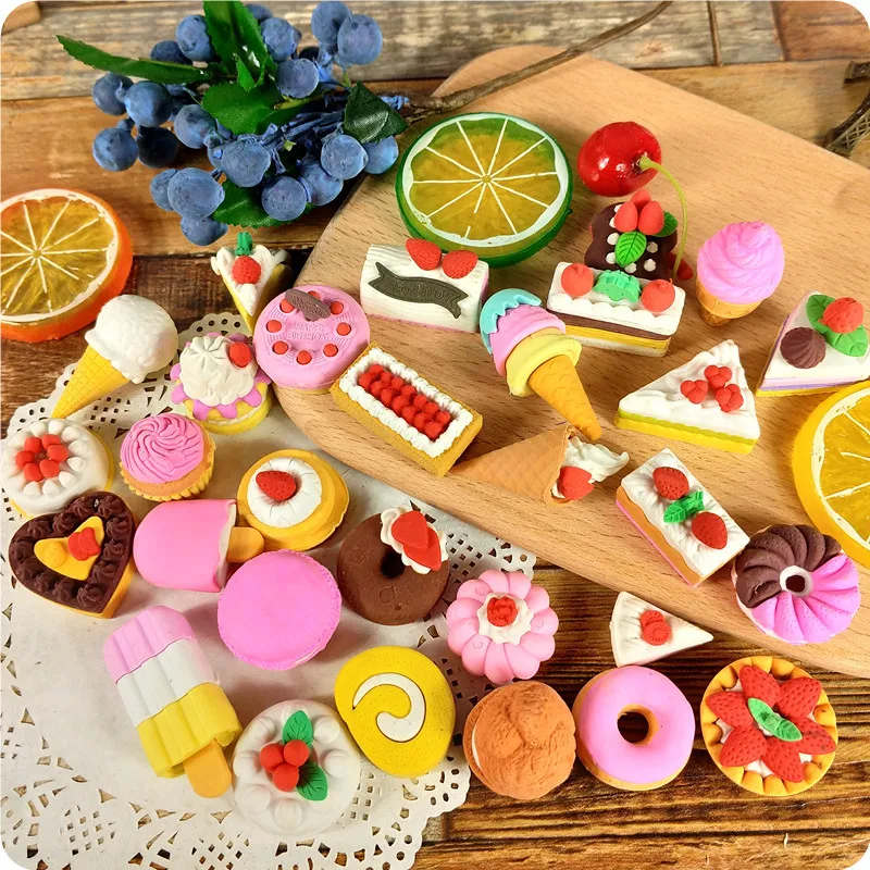 

Detachable 25 Packaging Wholesale Prize Student Dessert Rubber Creative Stationery Eraser Independent Snack Pcs Cake