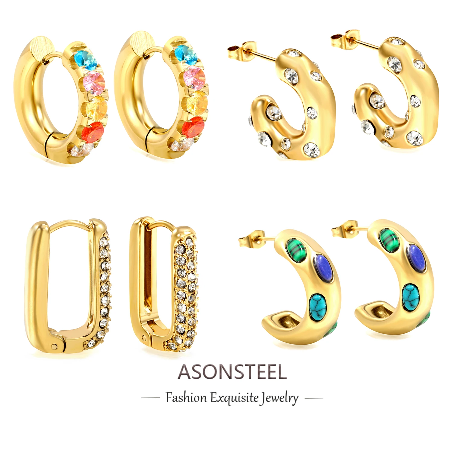 ASONSTEEL Роскошные красочные блестящие серьги-кольца из нержавеющей стали с