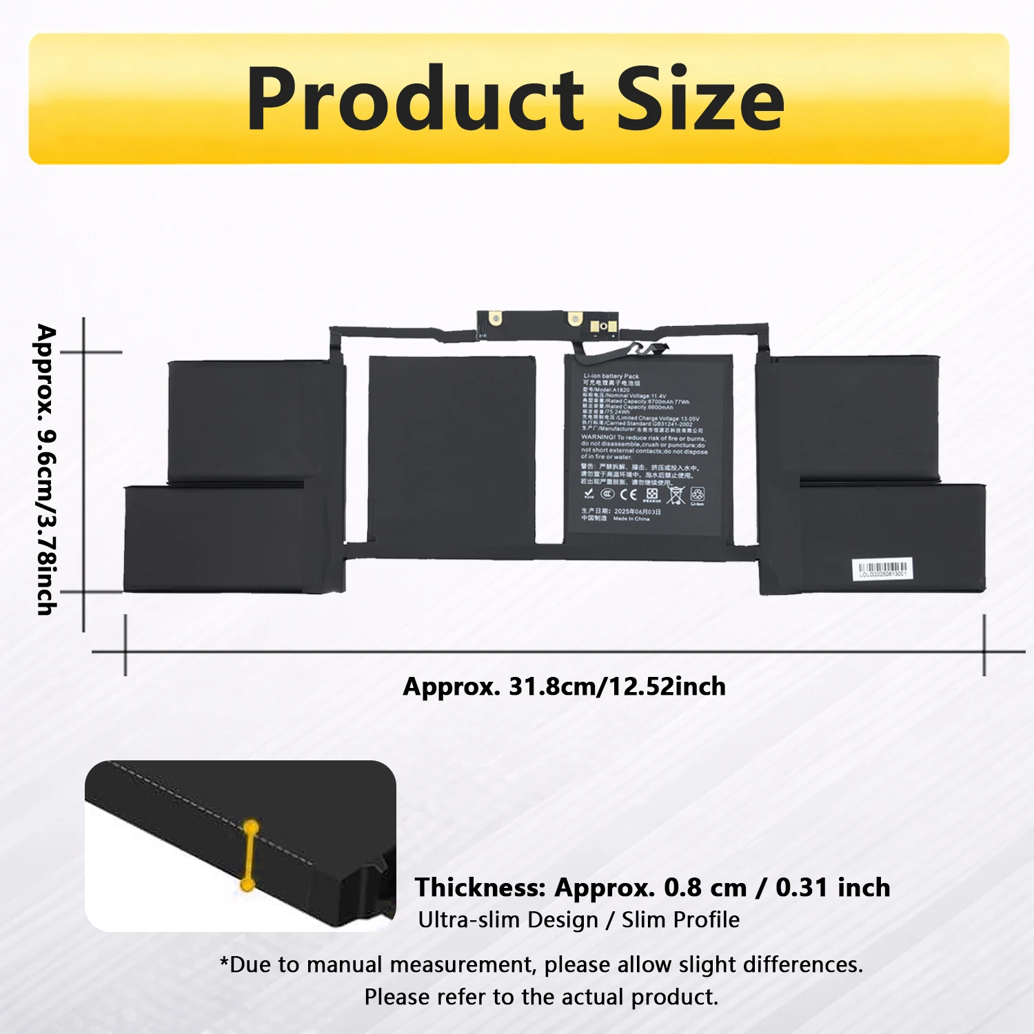 Фото Аккумулятор PowerHub A1820 для ноутбука, совместимый с APPLE MACBOOK PRO 15