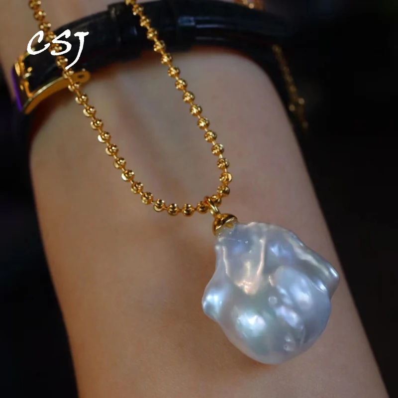 Женское Ожерелье из стерлингового серебра 925 пробы CSJ Big Baroque Frehwater, вечерние ювелирные изделия ручной работы, подарок на день рождения