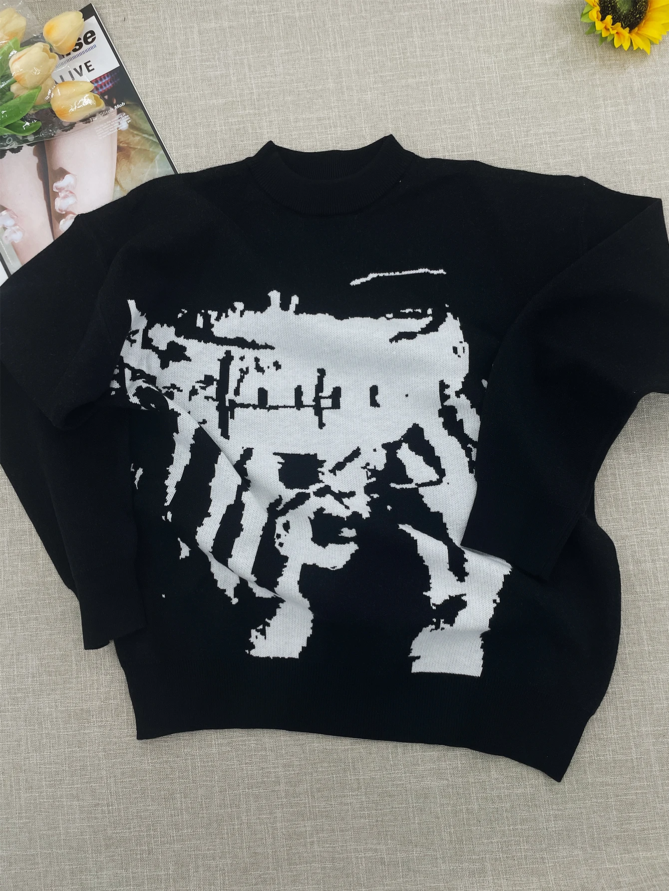 Свитер Мужской трикотажный в стиле хип-хоп пуловер с графическим принтом
