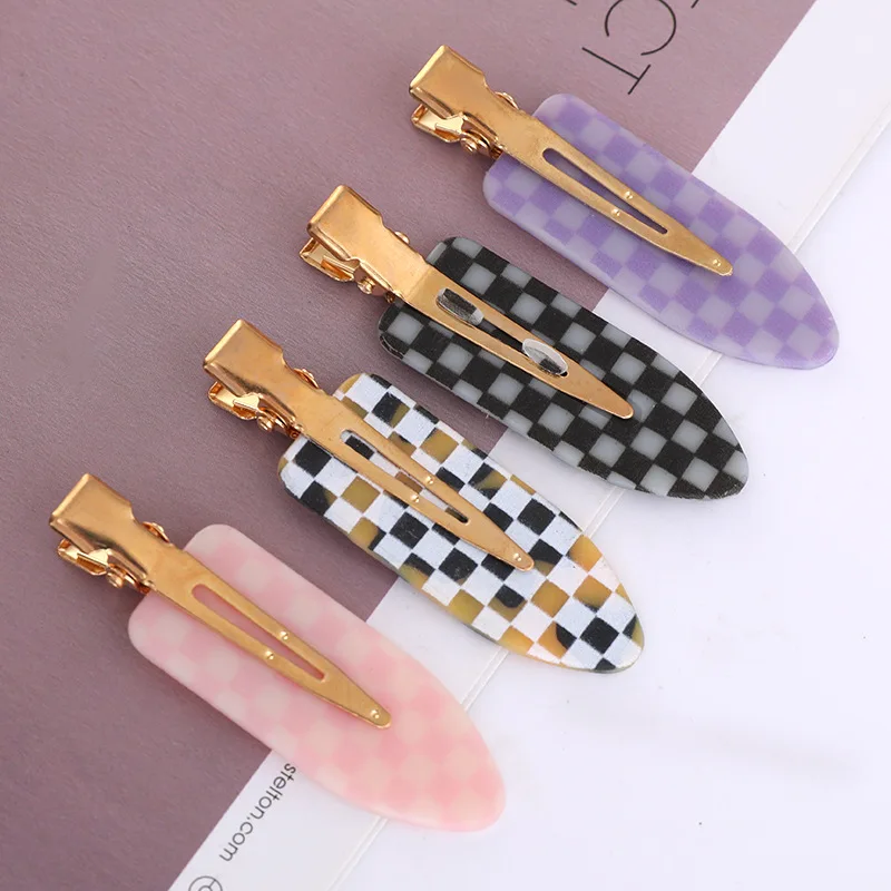 

Simple Fashion Colorful Plaid Square Grid Pattern Makeup Clip Girls Traceless Hairpin Hair Clip Bang Fragment Side Clip Headwear