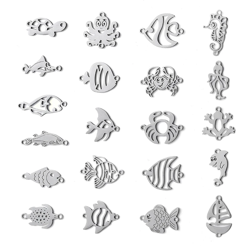 

5 Pcs Sea Life Stainless Steel Connector Link Ocean Tropical Fish Crab Squid Frog Seahorse Sailboat Mermaid Dolphin Turtle Shark