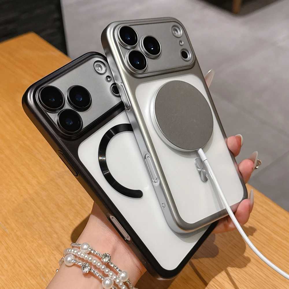 Фото Роскошный матовый чехол для Magsafe для iPhone 17 Pro Max 17, воздушный жесткий противоударный защитный чехол для объектива, полупрозрачный чехол №3