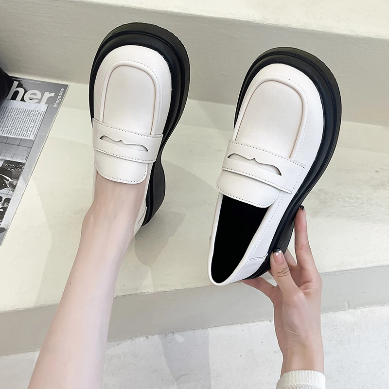

Casual Woman Shoe Female Footwear Loafers With Fur Clogs Platform Round Toe British Style Oxfords Shallow Mouth Autumn Dress Sli