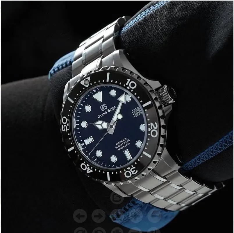 

Новинка 2023, роскошные часы GS, мужские часы Grand Seiko с короной и синим львом, кварцевый механизм, высококачественные модные деловые спортивные часы