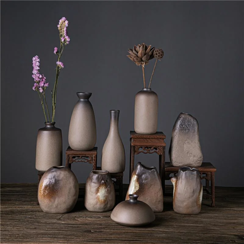 

Creative retro Japanese coarse pottery Zen flower ware simple ceramic vase hydroponic home tabletop ornament dry flower insert