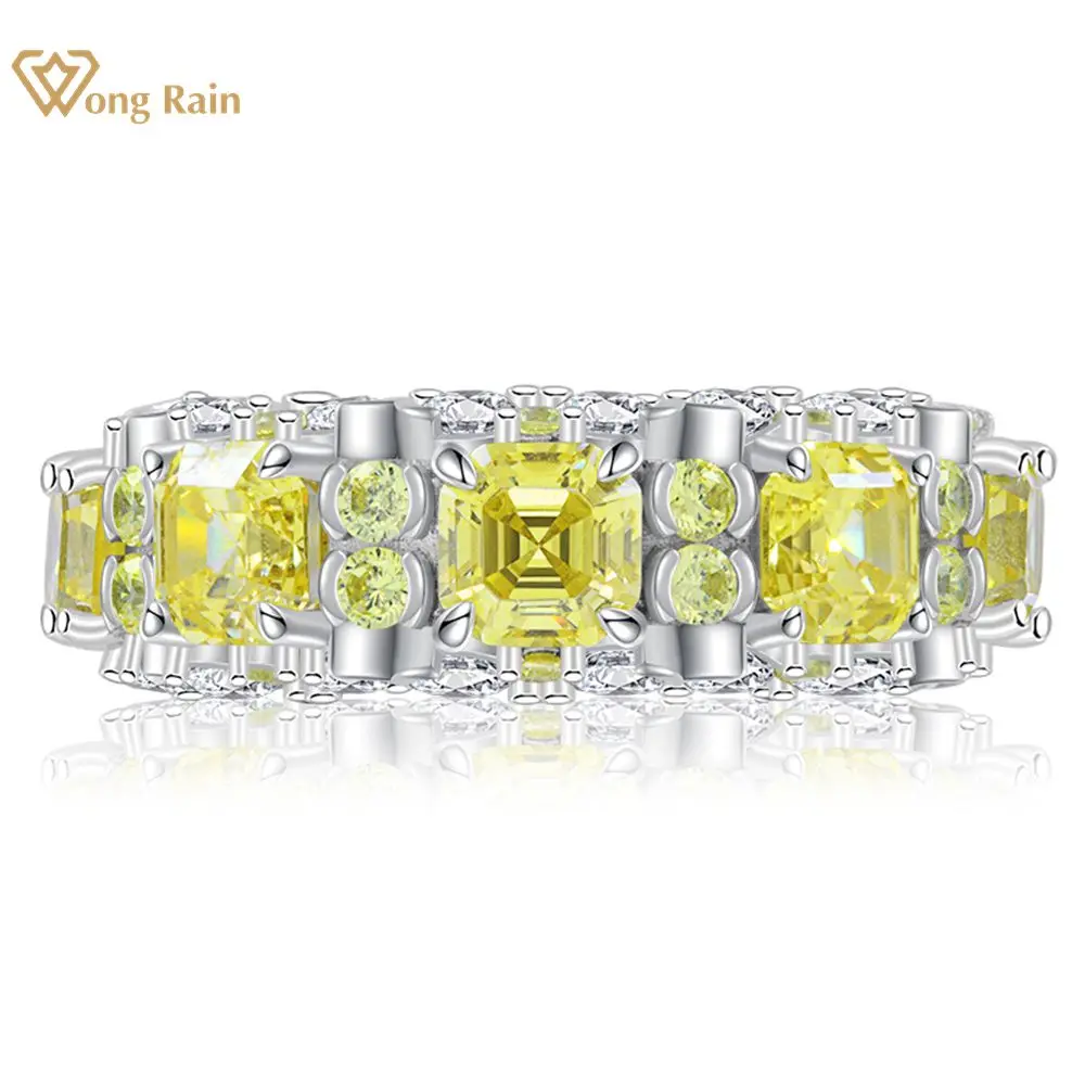 

Wong Rain 100% 925 Sterling Silver Asscher Cut Citrine High Carbon Diamonds Gemstone Wedding Band Engagement Ring Fine Jewelry