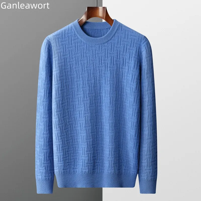 Men's Sweater Autumn Winter New Round Neck Thickened Pullover Sweater Large Size 100% Pure Wool Business Casual Loose Tops Men's