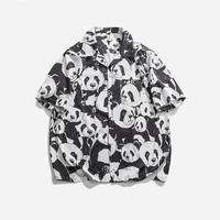 american fashion panda full printed half sleeve shirt mens and womens 2022 new trend loose casual couple short sleeved shirt