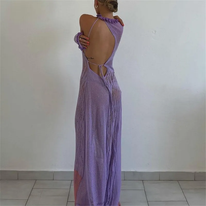

Женское длинное трикотажное платье, Пляжное Платье контрастных цветов с просвечивающим верхом на одно плечо и длинным рукавом, накидки-бикини