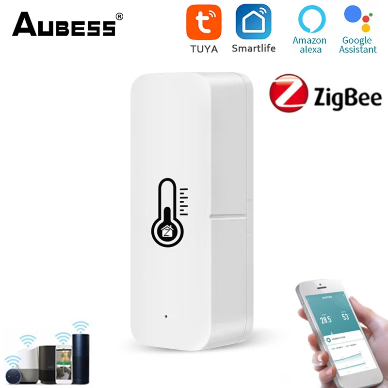 

Датчик температуры и влажности Tuya ZigBee, электронный комнатный термометр, гигрометр, умный мониторинг погоды, работает с Alexa