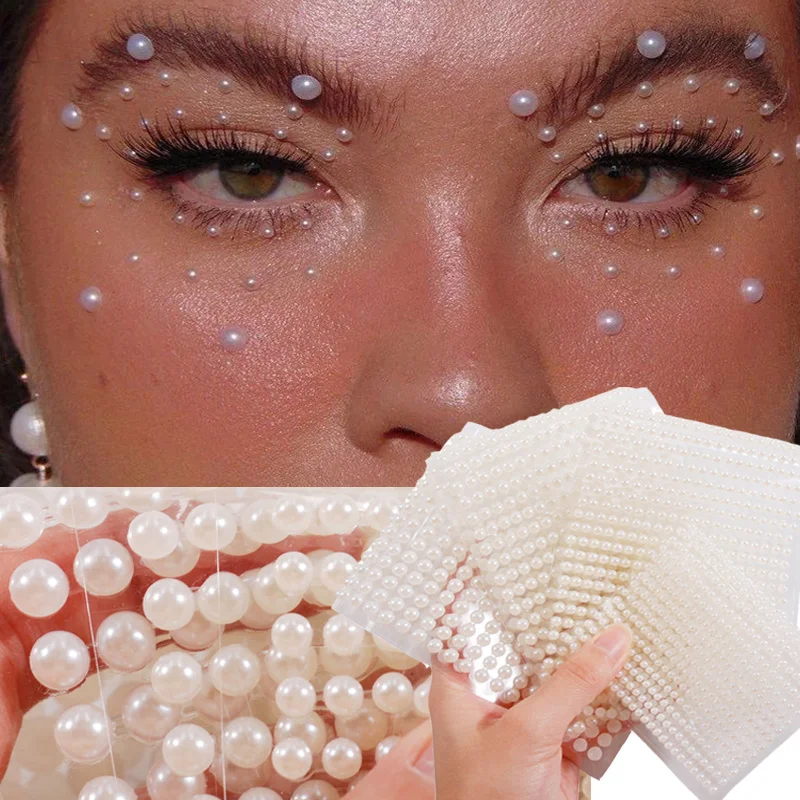 

3D White Half -circular Pearl Face Sticker Eye Gemstone DIY Eyebrow Diamond Crystal Decoration Children's Makeup Face Stickers