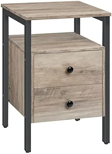 

Tables Set of 2, Bedside Table with 2 Drawers and Storage Shelves, Side End Table, Nightstands for Living Room, Bedroom, Accent