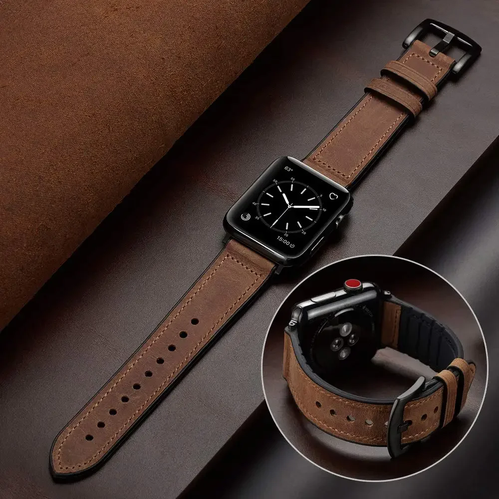 

Ремешок из силикона и кожи для мужчин и женщин, классический браслет iWatch Ultra SE Series 9/ 8/7/6/5/4/3/2/1, Apple watch 49 45 44 42 41 мм