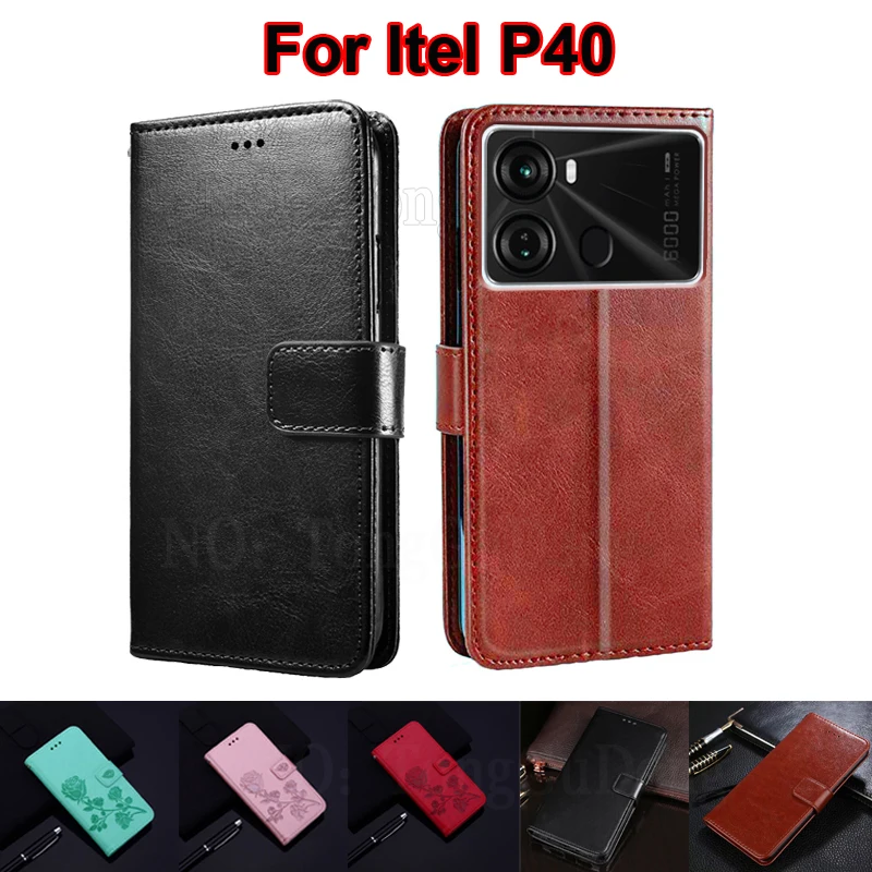 

чехол на Itel P40 Case Luxury Leather Flip Wallet Card Holder Phone Cover For Estuches De Celular Itel P40 P 40 6.6" Funda Coque
