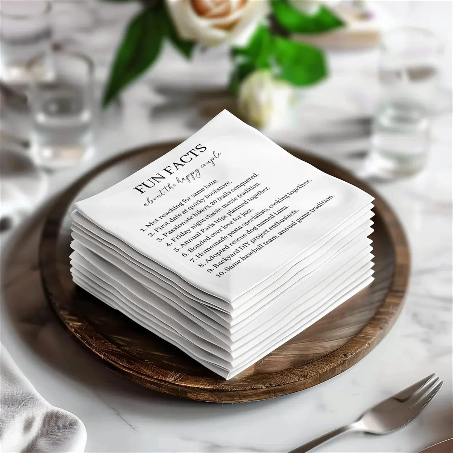 50pcs Custom Cocktail Napkins Fun Facts wedding napkins Weddingnapkins Quirky and Romantic Wedding Ideal for