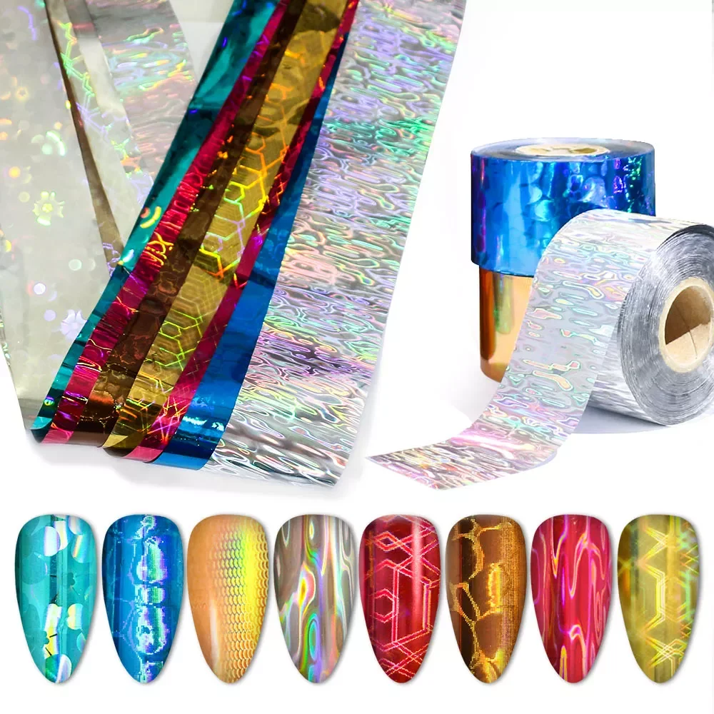 

NEW2022 x 4cm Starry Fantasy Holo Nail Foils Metal Silver Rose Blue Gold Nail Transfer Foil Slider Decals Laser Holographic Foil