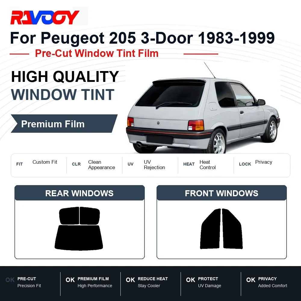 Фото Премиальная предварительно нарезанная тонировочная пленка для окон Peugeot 205 3-дверный (1983-1999) для передних и задних стекол, с защитой от УФ-излучения и теплоизоляцией, пленка для обеспечения конфиденциальности №1