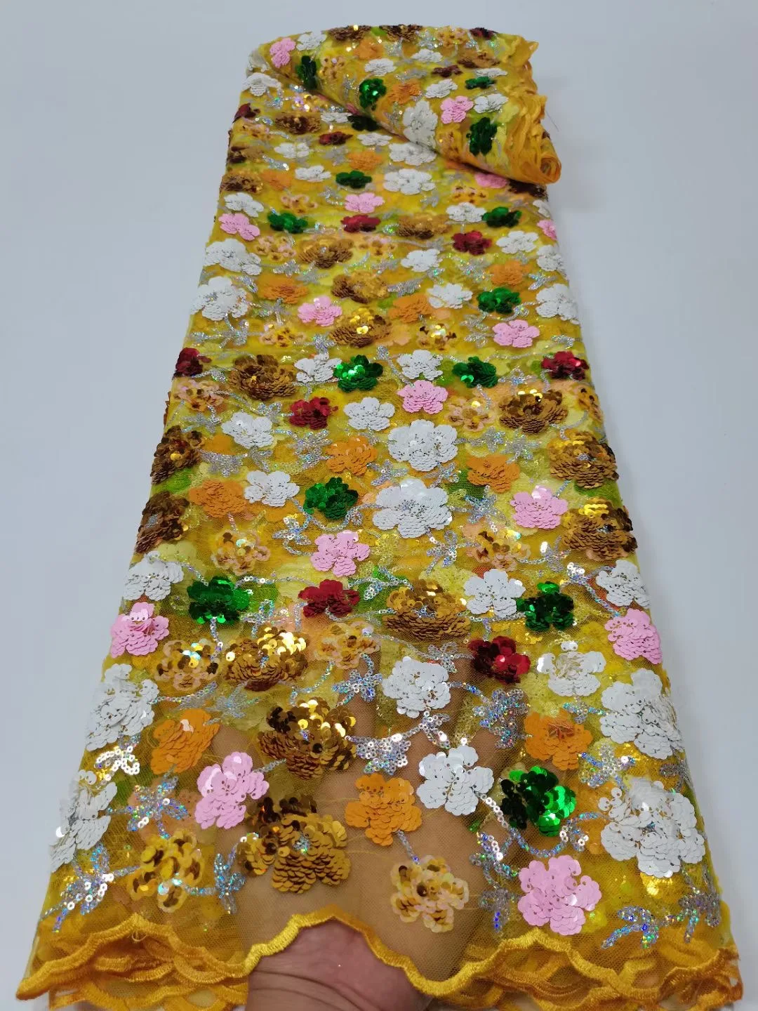 

African 2022 Hot Sale Multicolor Applique Tulle Lace Fabric Nigeria High Quality Luxury Sequins Fabric For Wedding Prom Dress
