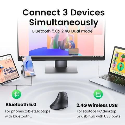 UGREEN вертикальная беспроводная мышь Bluetooth 4000DPI