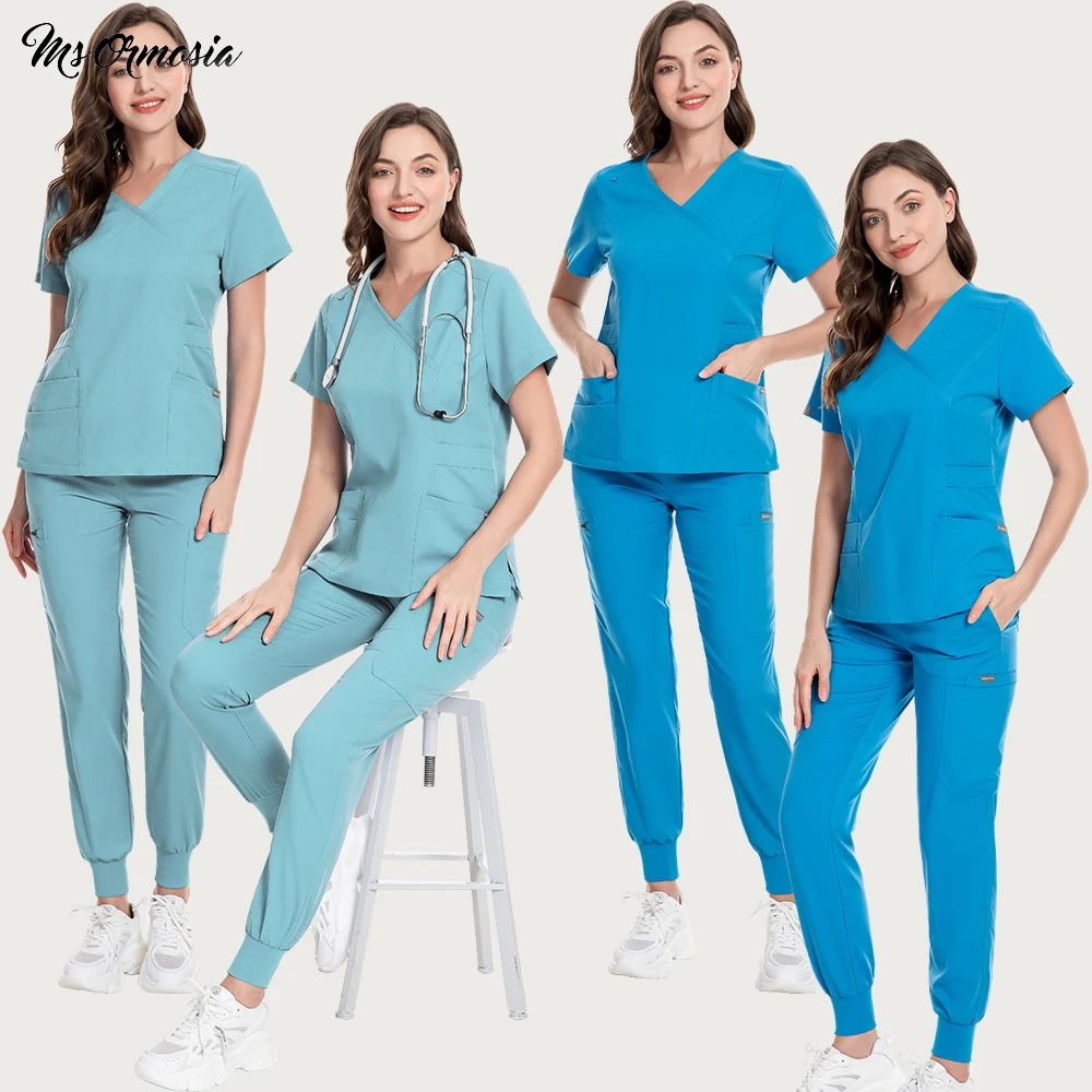 

Униформа Больничная синяя высококлассная, костюм для бега из эластичной ткани, рабочая одежда для кормления, рабочая одежда для клиники, операционной, хирургический халат, набор медицинских принадлежностей