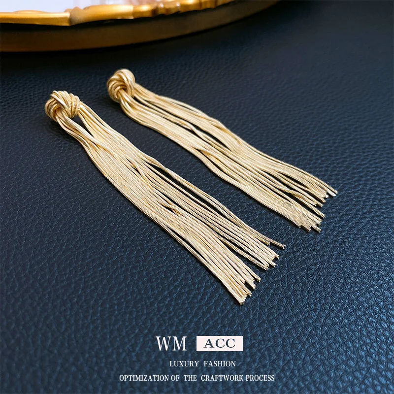 925 Silver Needle Knot Long Tassel Earrings,Small Design Sense Ear Drop for Women,Personality And Charmful
