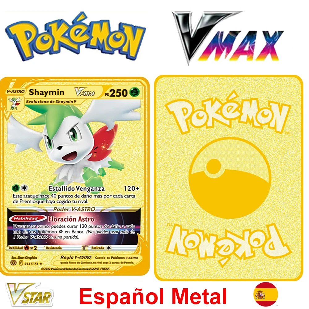 

Покемон испанский с металлическими карточками и буквами Vmax Arceus Vstar Charizard Покемон España железная Золотая игра Игра коллекционная игрушка
