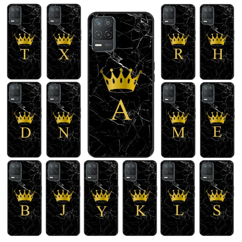 

Marble Gold crown Letter Alphabet Phone Case for OPPO Realme 8 7 6 6Pro 7Pro 8Pro 6S 6i C3 C21 C21Y C11 C15 C20 C25 X3 SuperZoom