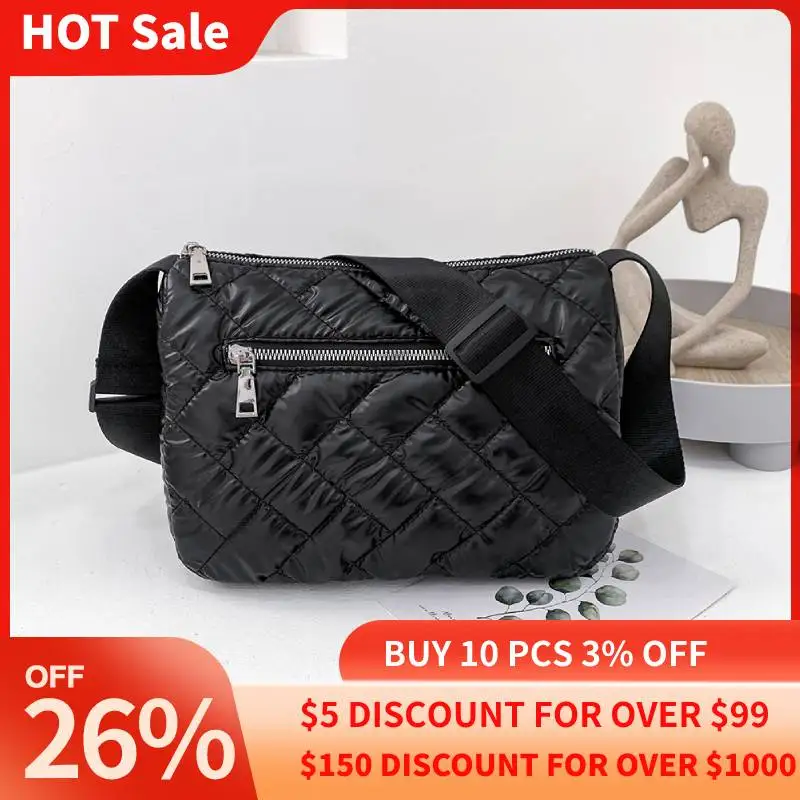 Fashion Nylon padded quilted bag for Women Space Cotton Shoulder Bag Soft Fluffy Black Crossbody Handbag Female Shopper Bag Lady