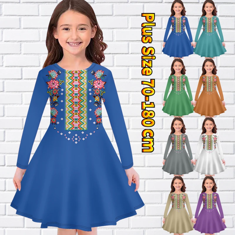 

Юбка-миди с круглым вырезом, длинным рукавом и цветочным принтом