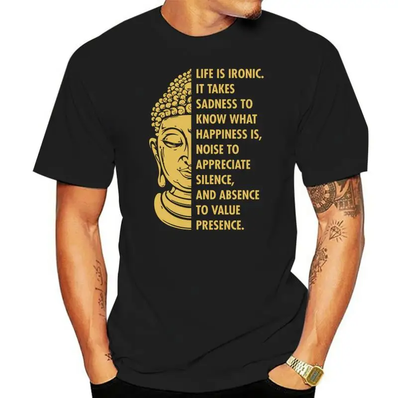 

Летняя модная мужская футболка с коротким рукавом Будда Буддизм жизнь ироническая печаль к счастью