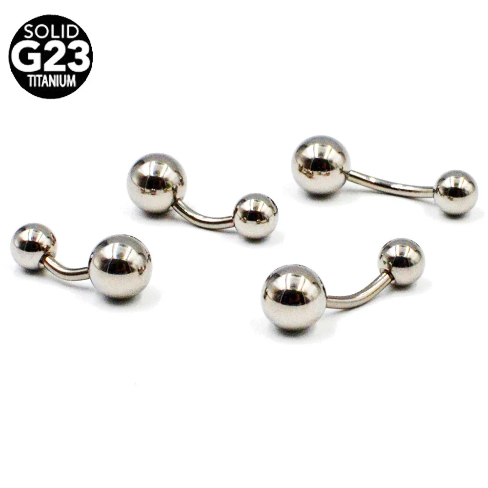 

2PCS G23 titanium Belly Button Rings Double Round Ball Bar Barbell Dangling Belly Ring Navel Piercing Women body Jewelry 14g