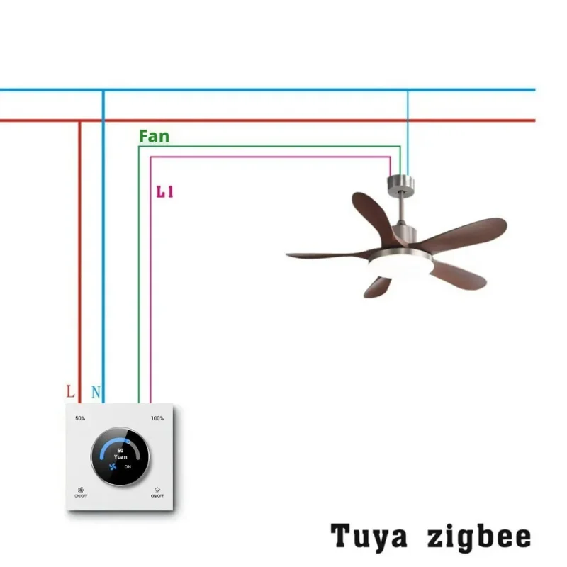 Фото Умный настенный диммер Tuya Smart Life Zigbee, совместимый с Alexa, для вентиляторов, подходит для ЕС/Кореи/Великобритании, AC110~240В/50~60Гц №4
