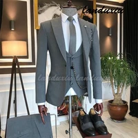 2022 newest fashion grey costume homme business mens suits wedding suits for men landuxiu slim fit tuxedos 3 piece