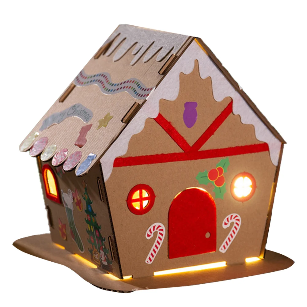 

House Christmas Gingerbread Diykit Houses Cardboard Lightssets Craft Ornament Biscuitspackagesupplies Cabin Material Biscuit