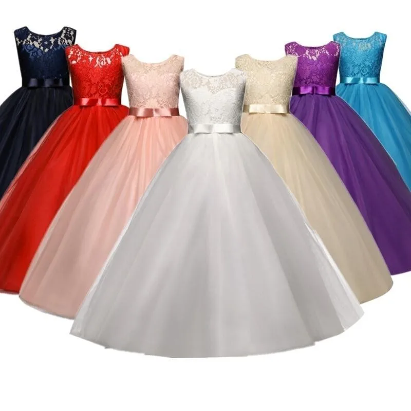 

Teenager Girls White Lace Wedding Party Dresses For Kids Bridesmaid Princess Costume Children Evening Elegant Prom Gown Clothes
