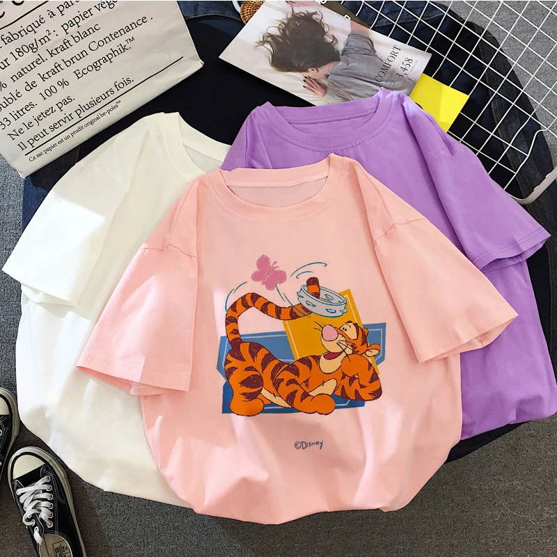 

Disney Winnie The Pooh Womens Summer T Shirt Casual Tops Cartoon Clothes Young Style Fashion Woman T-shirt 2022 Cute Kawaii Tee