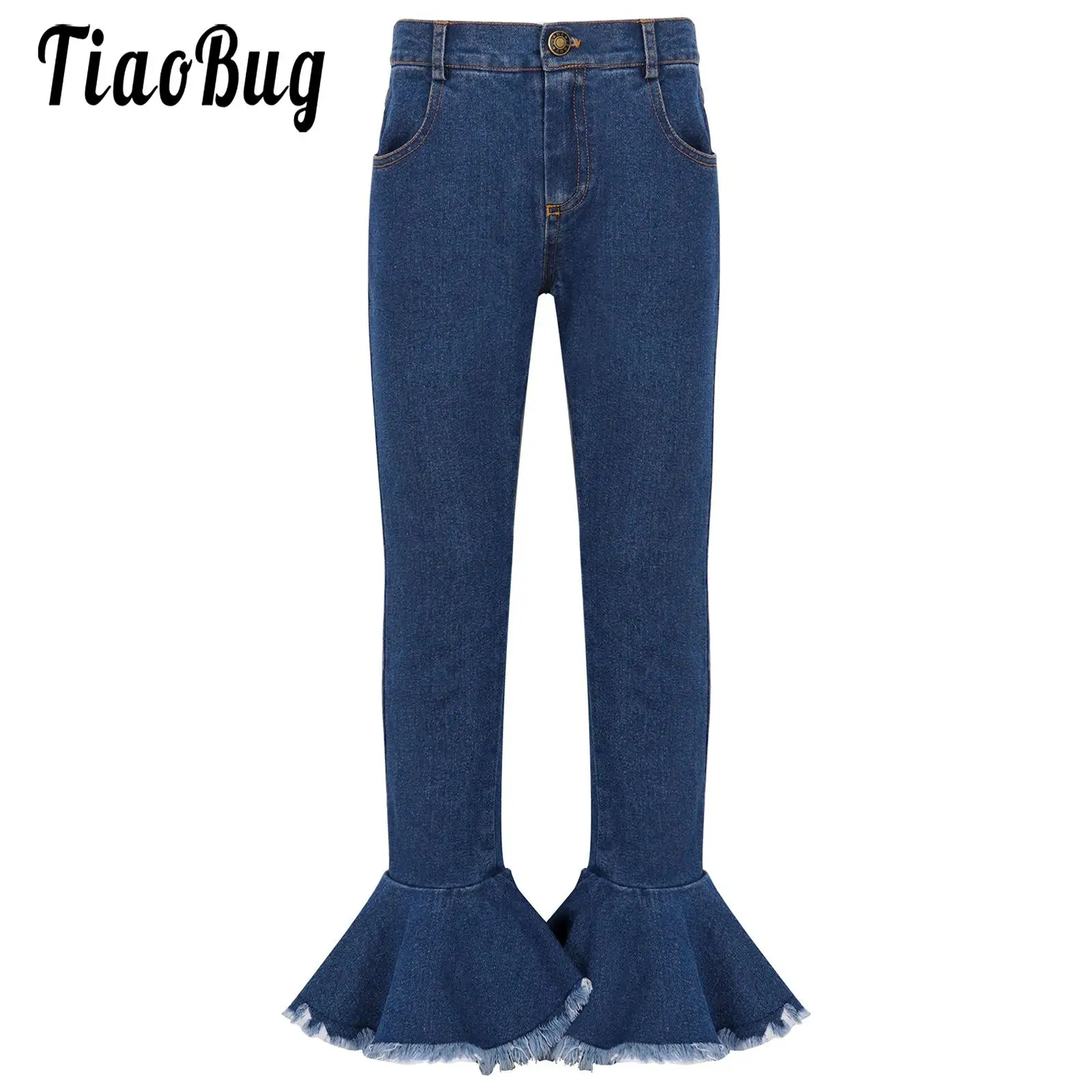 

Casual Jeans Pants with Boot Cut for Girls Kids Stylish Design Elastic Bell-bottom Denim Long Pants Girls Spring Autumn Trouser