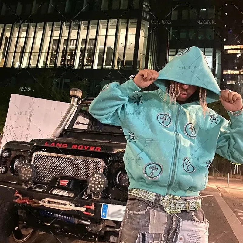 

NEW IN 2023 Y2K Women Y2k Cross Zip Hoodie Rhinestone goth Sweatshirt Sport Coat Gothic Long Sleeve hoodie jacket Men's