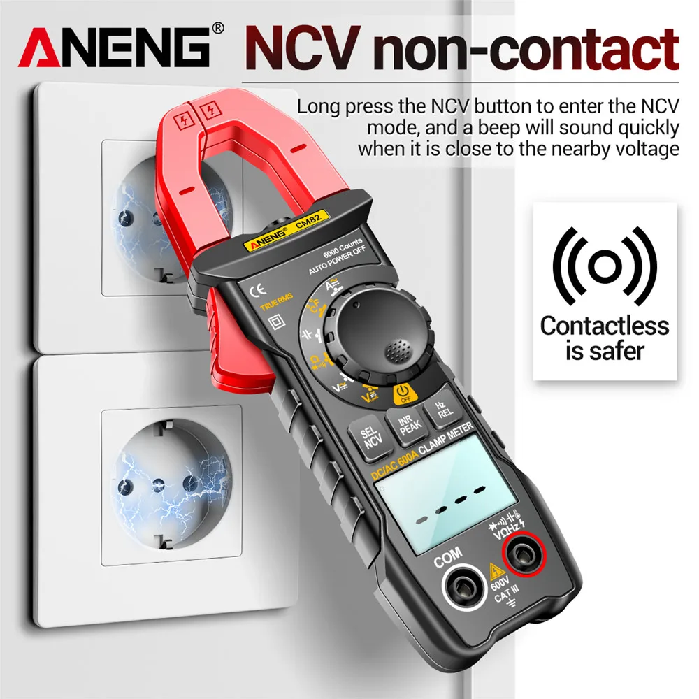 

ANENG CM82 Clamp Meter DC AC 600A Current Voltage 6000 Counts Multimeter Ammeter Tester Car Amp Hz Capacitance NCV Ohm Test Tool